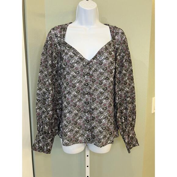 Joie Talma Balloon Sleeve Sweetheart neck Top in Misty Lilac Multi, size S, NWT - Picture 5 of 14